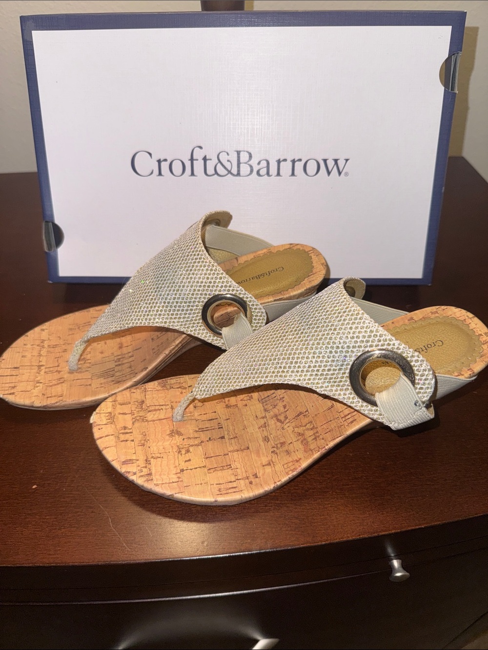 croft & barrow Silver Metallic Cork-Style Thong Sandals Retail
$60